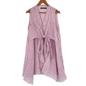 Gabby Isabella Windowpanes ZipUp Front Tie Summer Dress